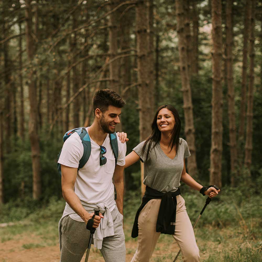 People Outside Hiking & Happy
